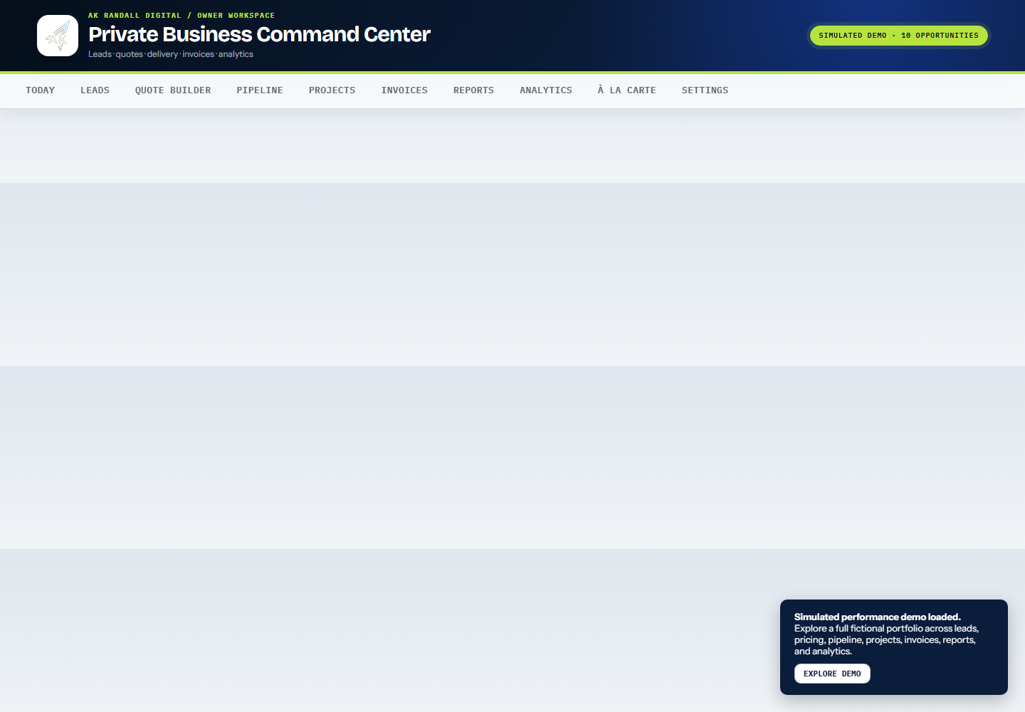 Quote builder connecting service scope, price, cost, margin, and capacity