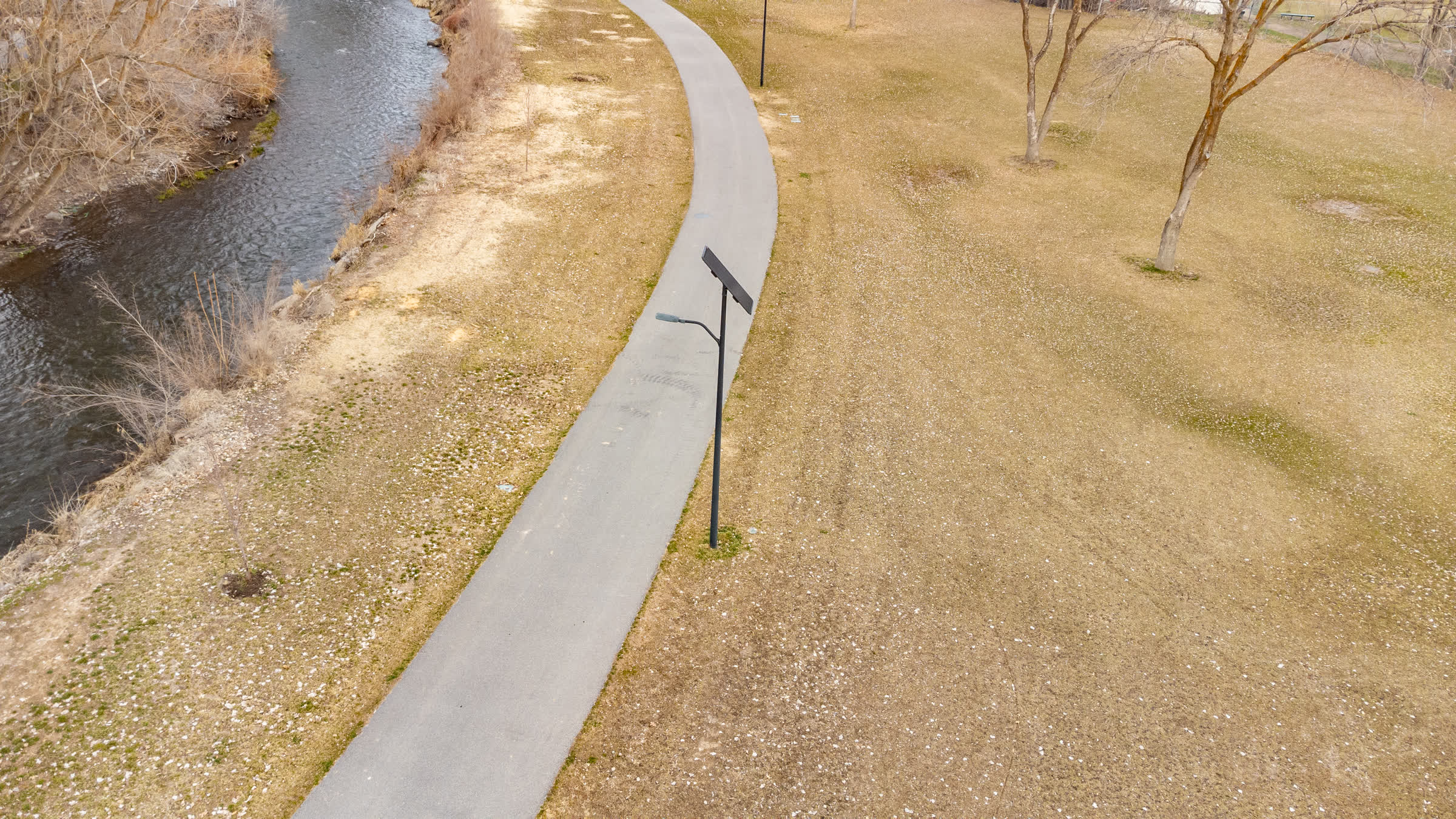 Aerial view of infrastructure along a public trail