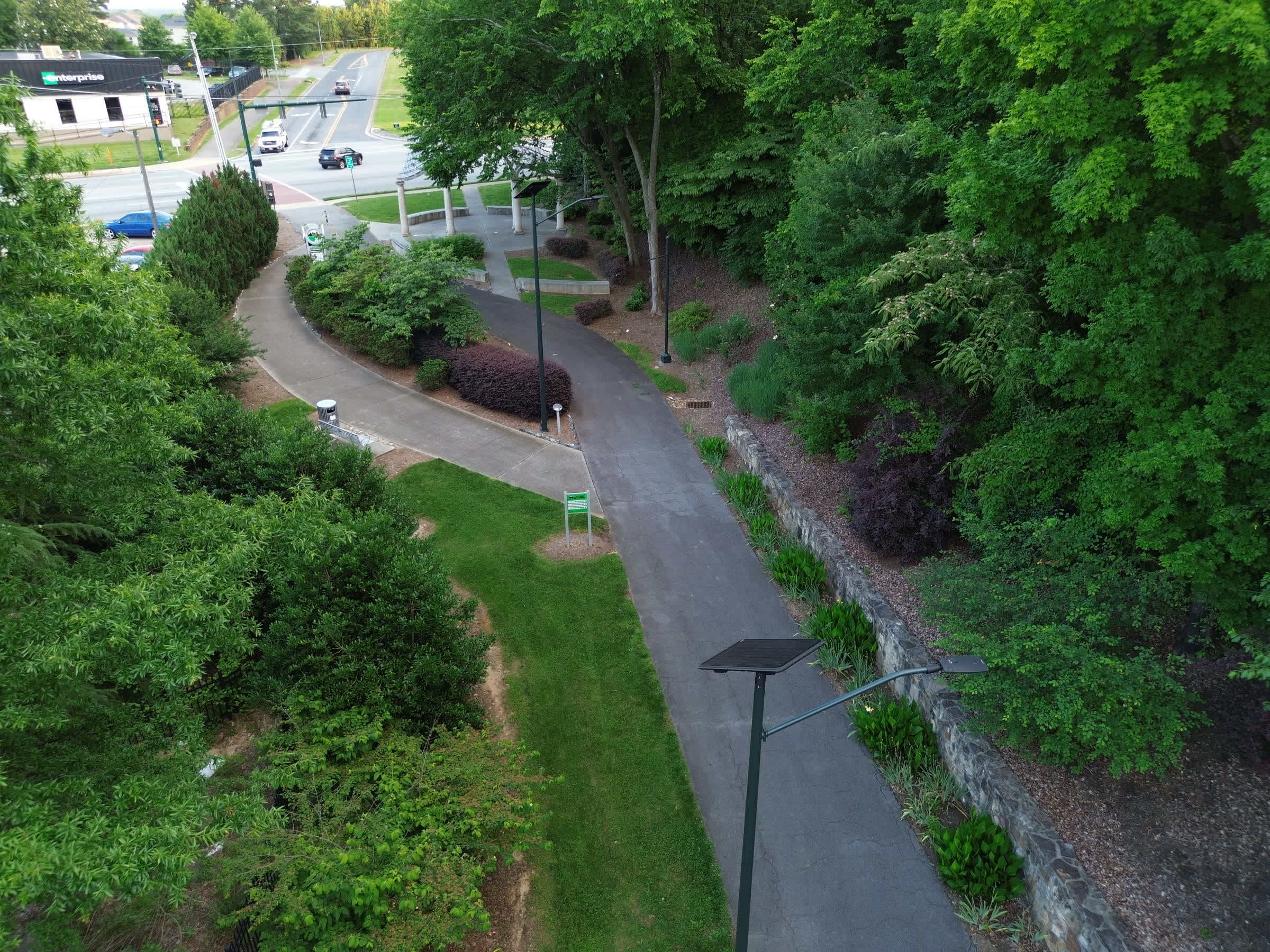 Solar lighting installed along a civic greenway